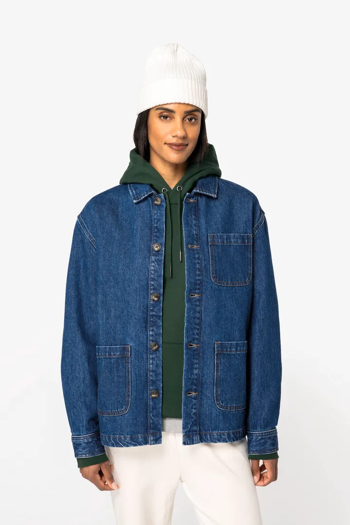 Umweltfreundliche Unisex-Jeansjacke mit überschnittenen Schultern 1