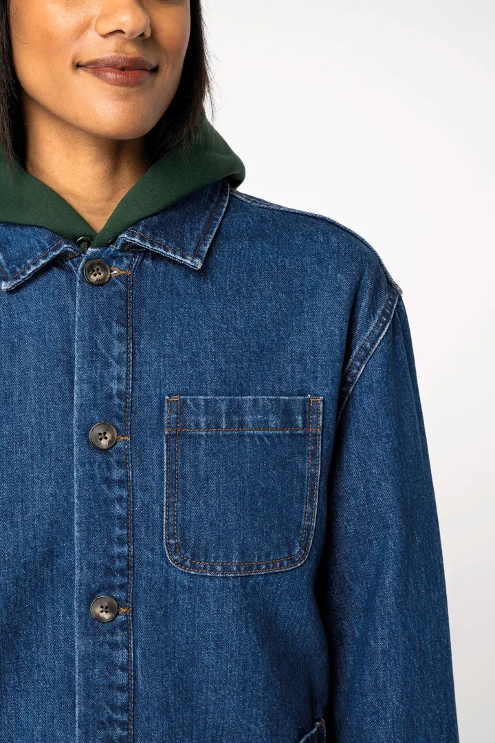 Umweltfreundliche Unisex-Jeansjacke mit überschnittenen Schultern 2