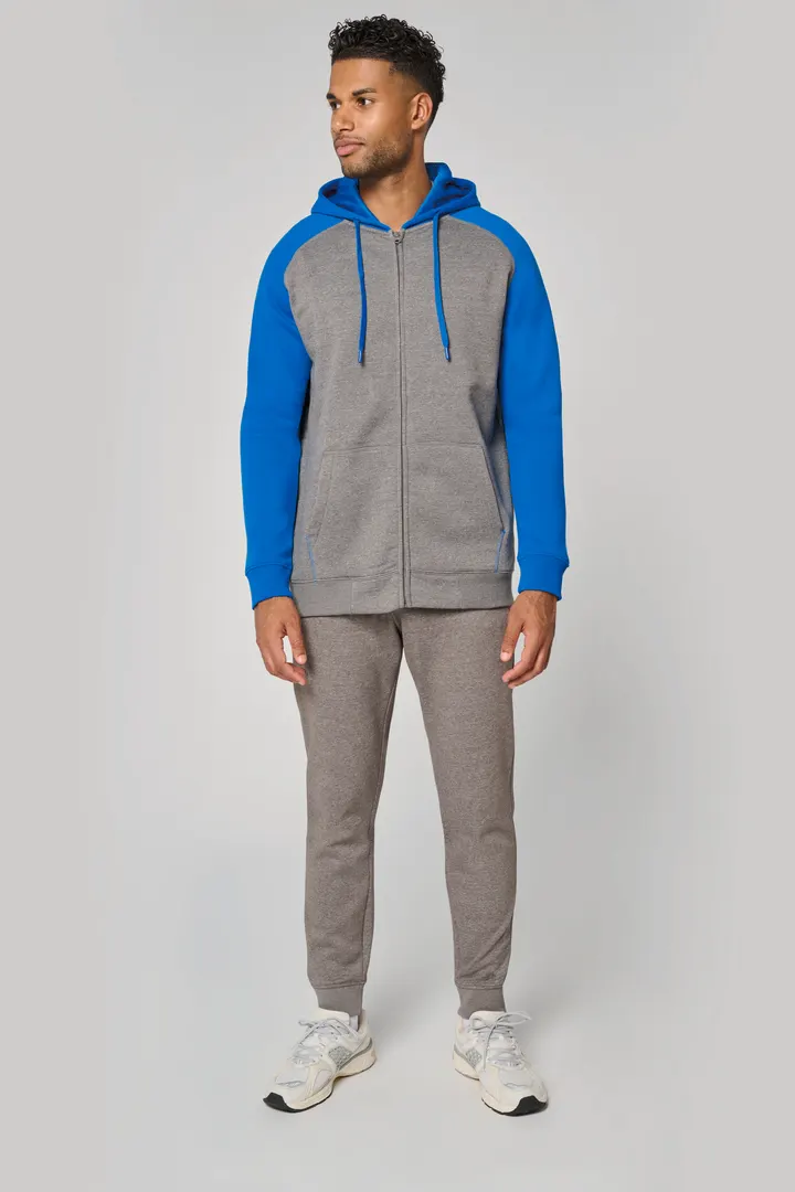 Zweifarbige Unisex-Fleecejacke mit Reißverschluss und Kapuze