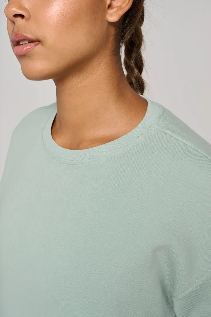 Damen Cropped-Sweatshirt mit kurzen Ärmeln und Rundhalsausschnitt 3