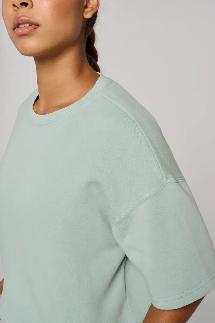 Damen Cropped-Sweatshirt mit kurzen Ärmeln und Rundhalsausschnitt 4