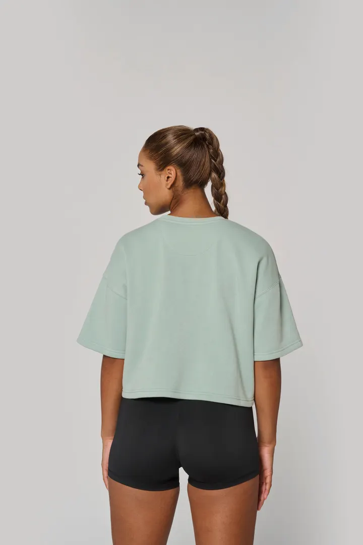 Damen Cropped-Sweatshirt mit kurzen Ärmeln und Rundhalsausschnitt 6