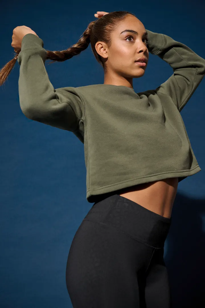 Damen Cropped-Sweatshirt mit Rundhalsausschnitt 12