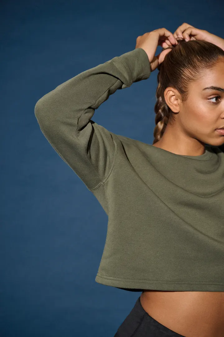 Damen Cropped-Sweatshirt mit Rundhalsausschnitt 13