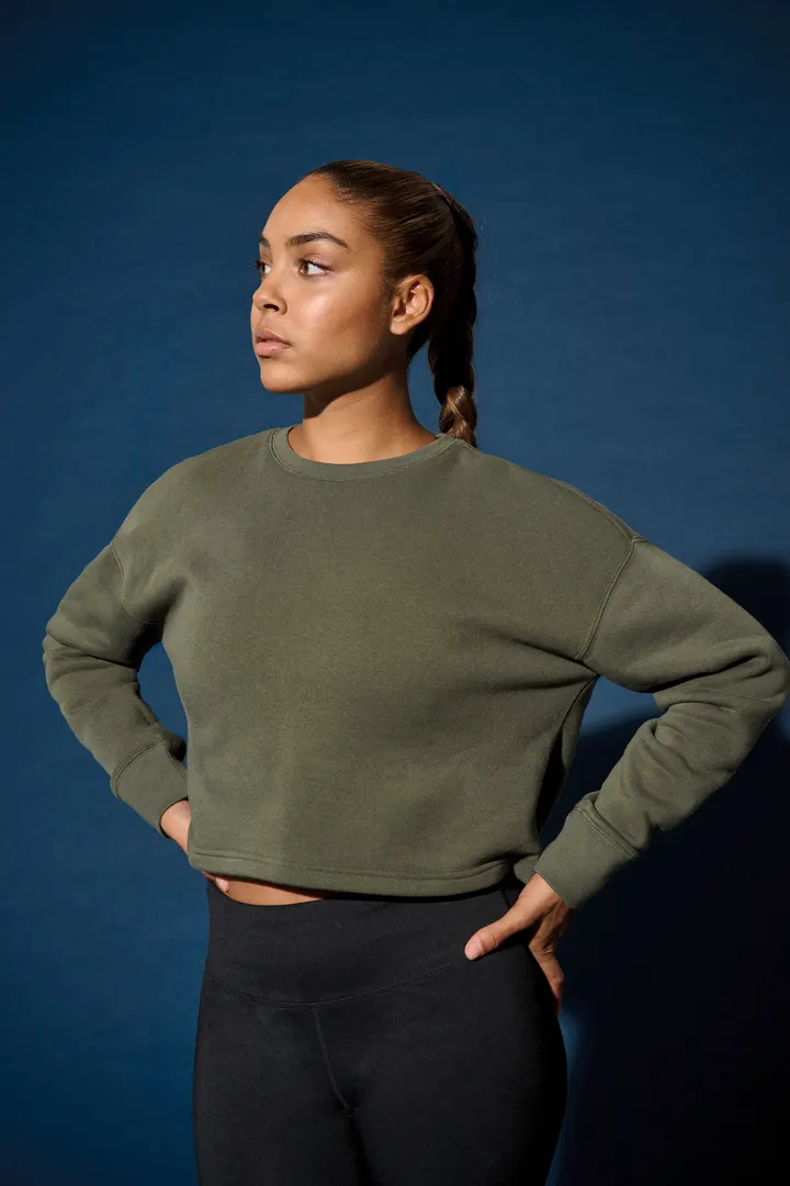 Damen Cropped-Sweatshirt mit Rundhalsausschnitt 14