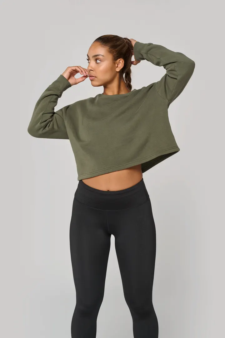 Damen Cropped-Sweatshirt mit Rundhalsausschnitt 7