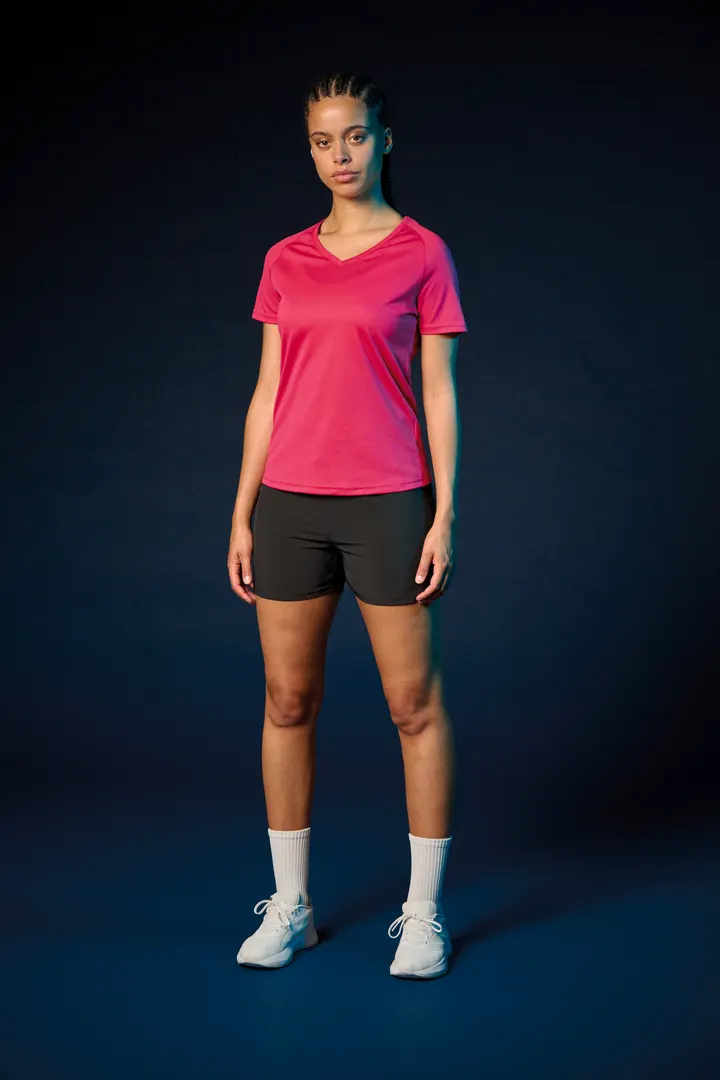 Damen Kurzarm-Sportshirt mit V-Ausschnitt 9