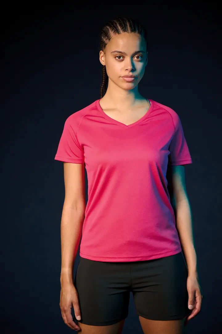 Damen Kurzarm-Sportshirt mit V-Ausschnitt 8
