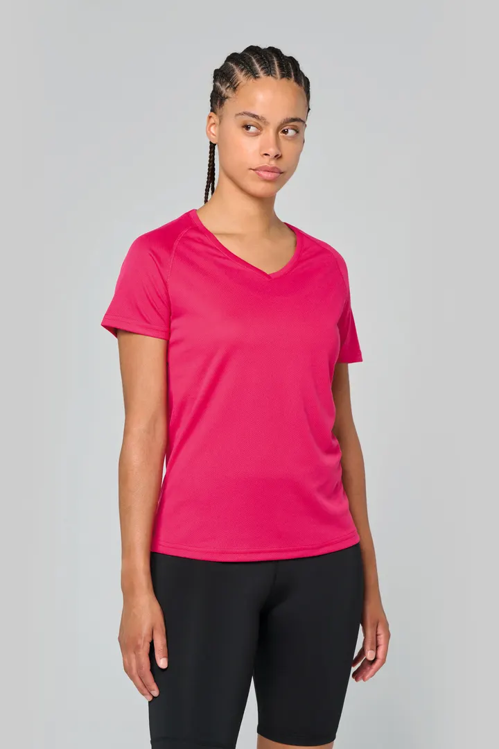 Damen Kurzarm-Sportshirt mit V-Ausschnitt 2