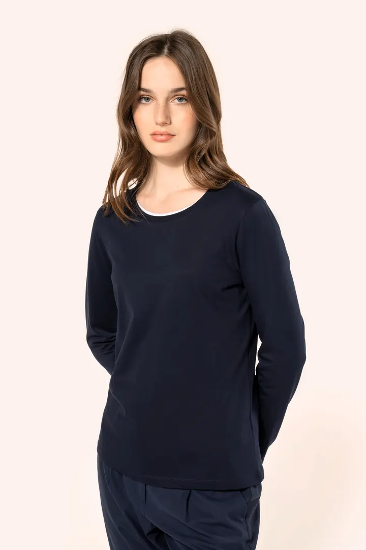 Supima® Damen-T-Shirt mit Rundhalsausschnitt und langen Ärmeln 7