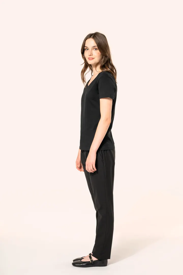 Supima® Damen-T-Shirt mit V-Ausschnitt und kurzen Ärmeln 3