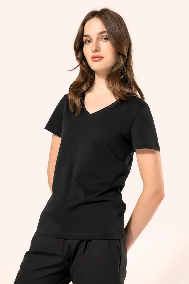 Supima® Damen-T-Shirt mit V-Ausschnitt und kurzen Ärmeln 5