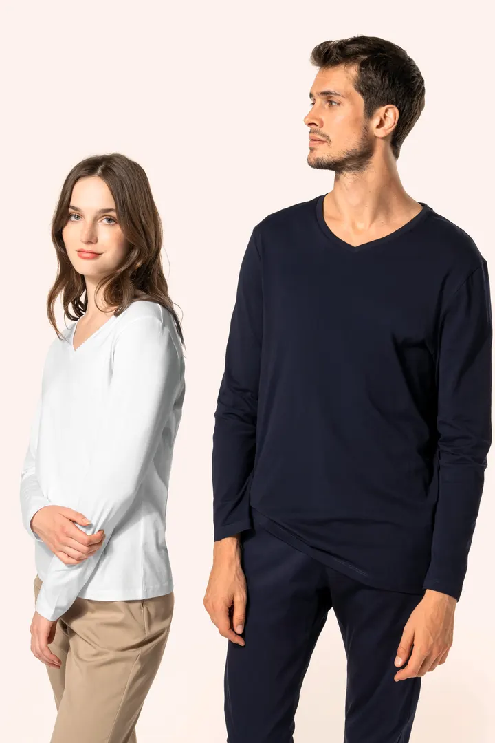 Supima® Herren-T-Shirt mit V-Ausschnitt und langen Ärmeln 18