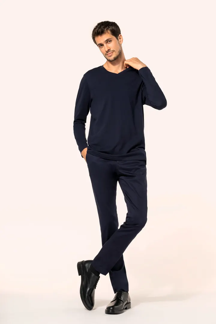 Supima® Herren-T-Shirt mit V-Ausschnitt und langen Ärmeln 6