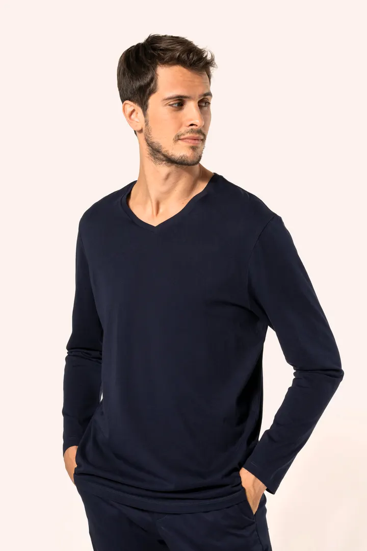 Supima® Herren-T-Shirt mit V-Ausschnitt und langen Ärmeln 7
