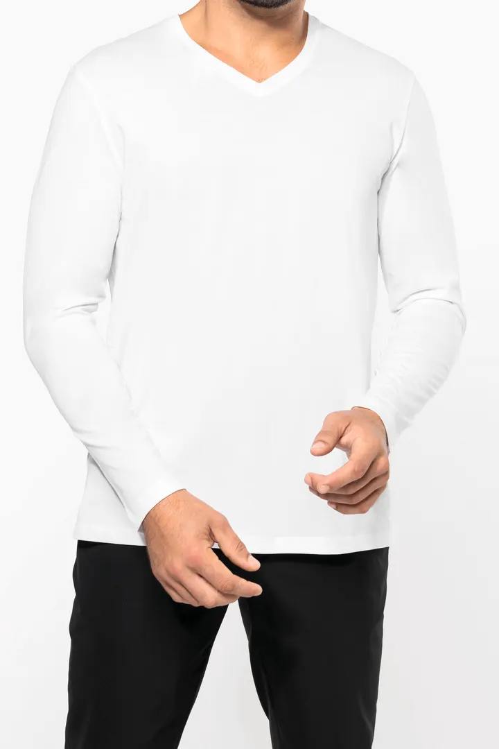 Supima® Herren-T-Shirt mit V-Ausschnitt und langen Ärmeln