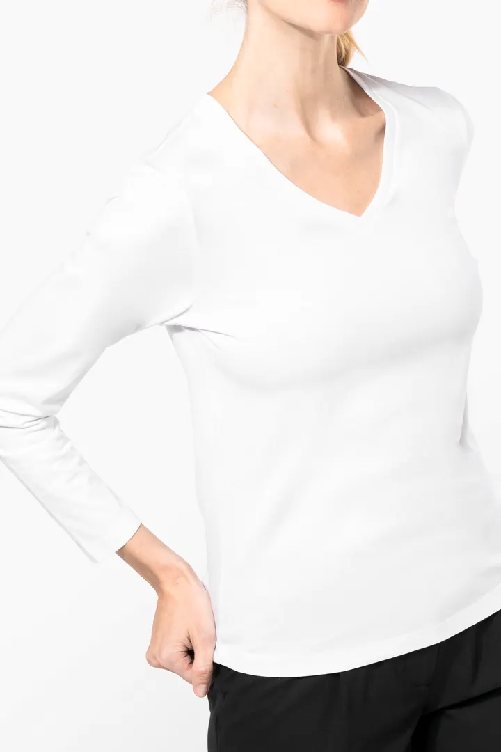 T-shirt Supima® col V manches longues femme 2