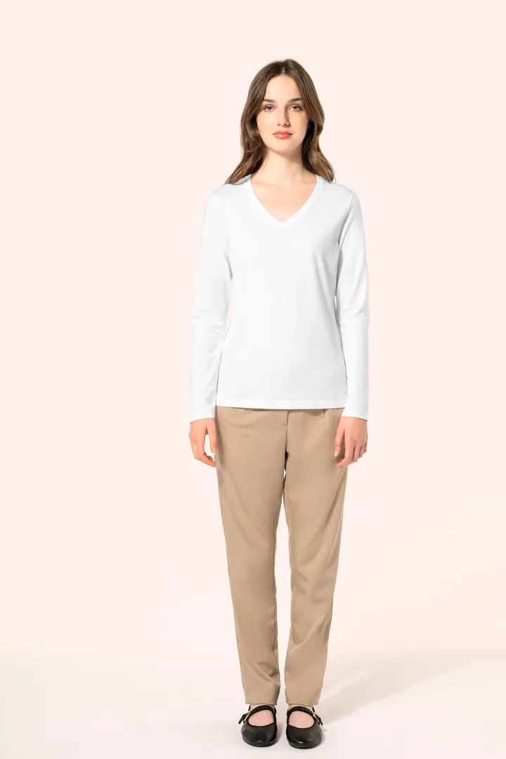 T-shirt Supima® col V manches longues femme 3