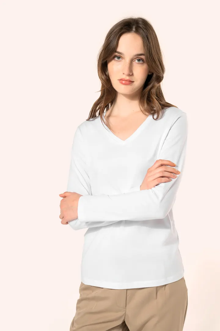 T-shirt Supima® col V manches longues femme 7