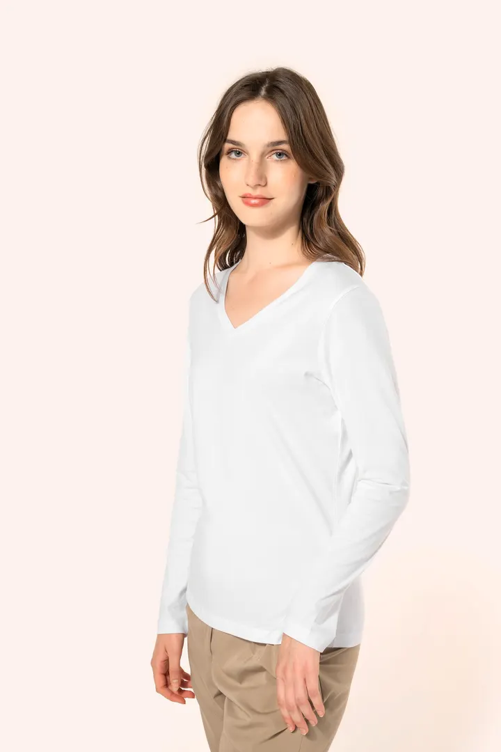 T-shirt Supima® col V manches longues femme 8
