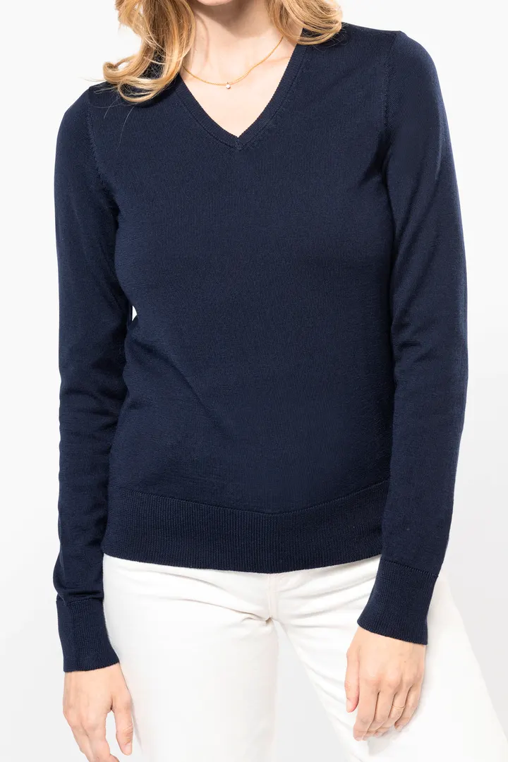 Merino-Damenpullover mit V-Ausschnitt
