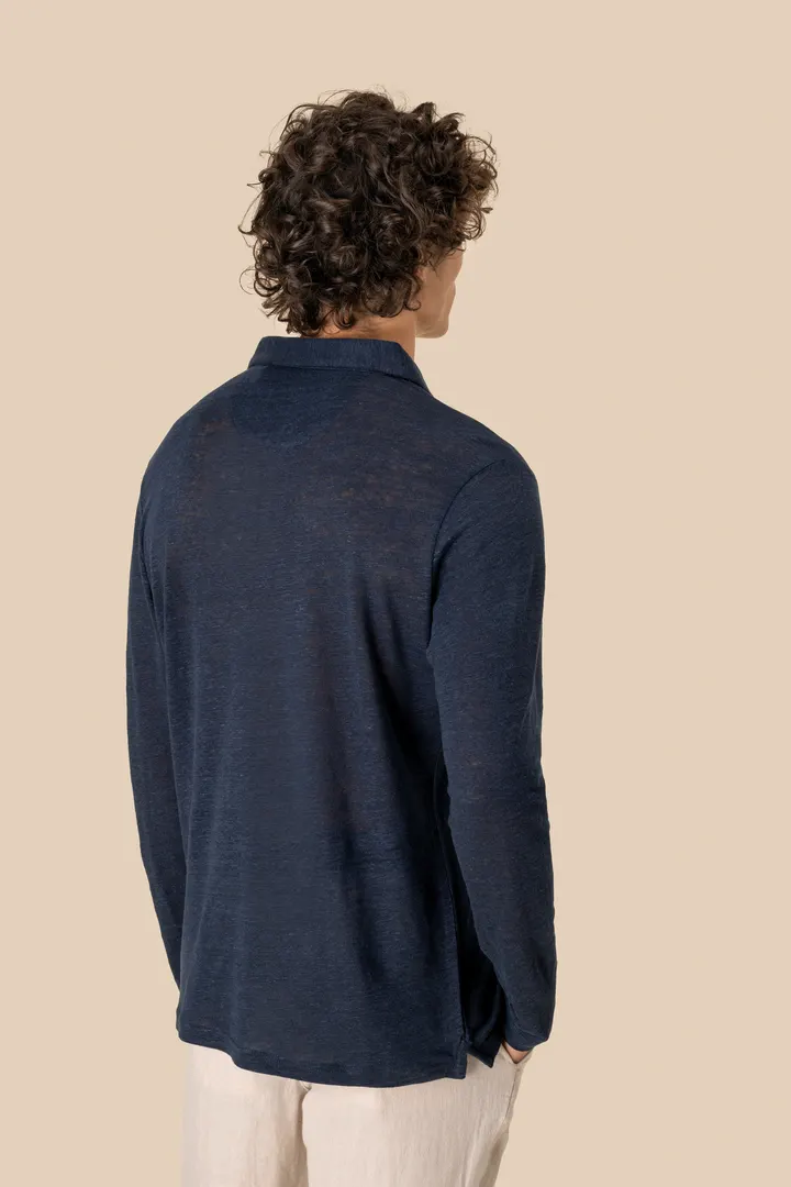 Polo manches longues en lin homme 7