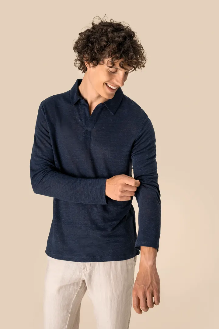 Polo manches longues en lin homme 9