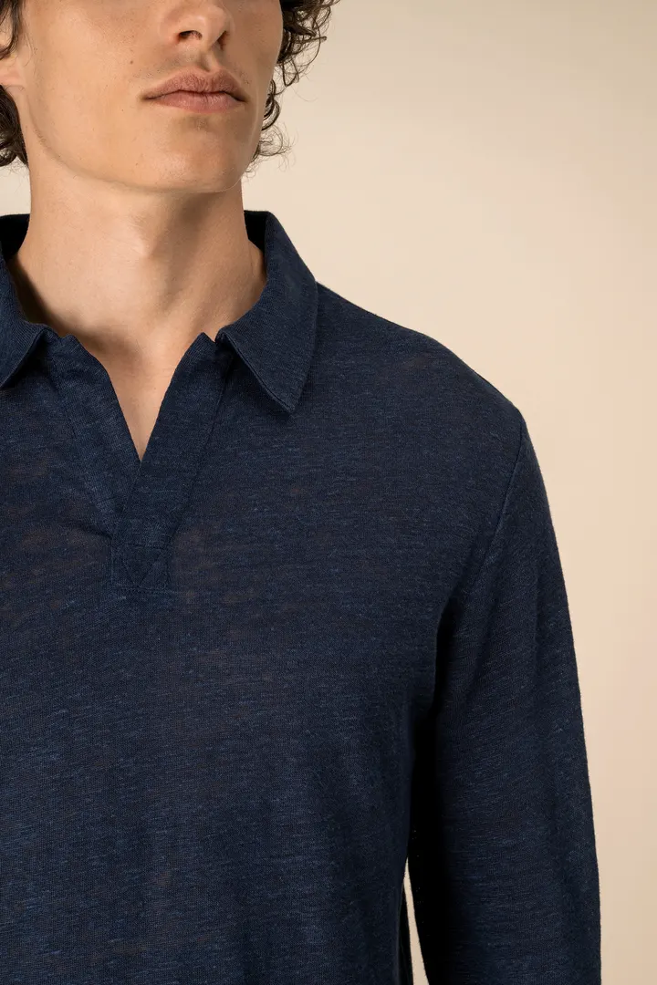 Polo manches longues en lin homme 3