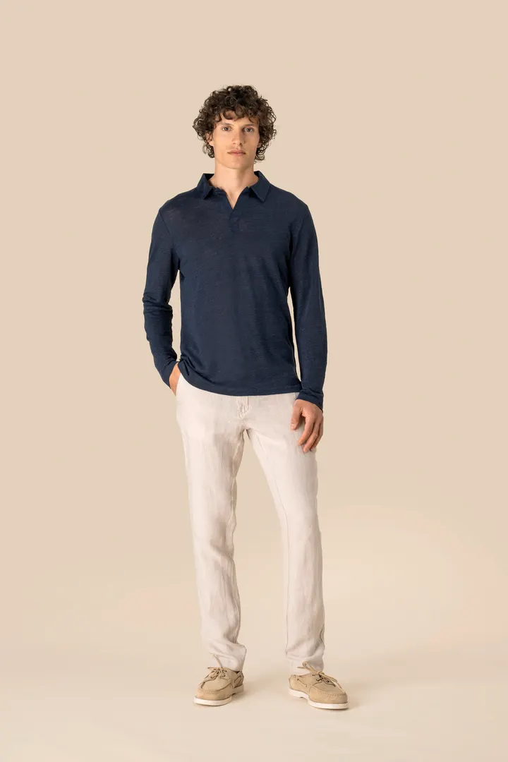 Polo manches longues en lin homme 4