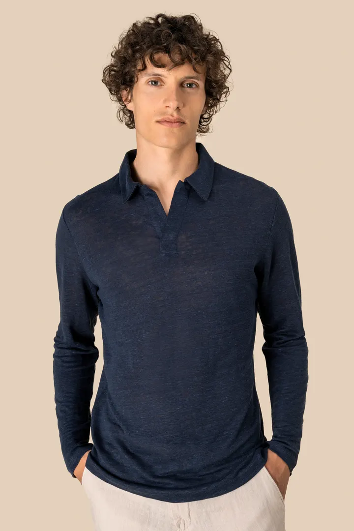 Polo manches longues en lin homme 5