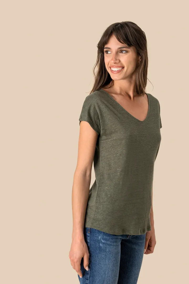 T-shirt col V en lin femme 3