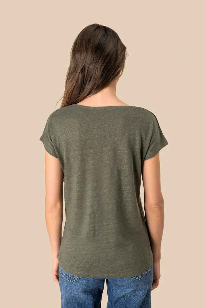 T-shirt col V en lin femme 4