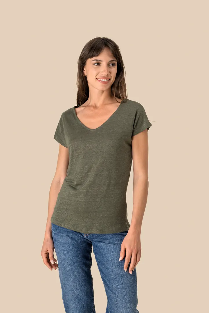 T-shirt col V en lin femme 7