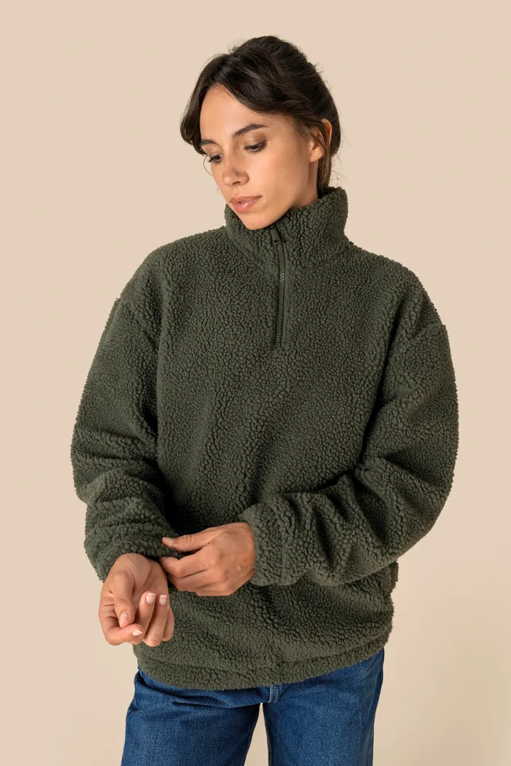 Unisex-Sweatshirt mit 1/4-Reißverschluss und überschnittenen Schultern aus Sherpa-Material 3