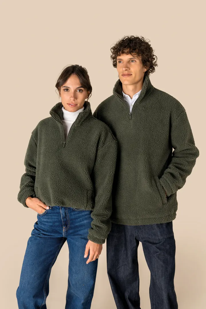 Unisex-Sweatshirt mit 1/4-Reißverschluss und überschnittenen Schultern aus Sherpa-Material 5
