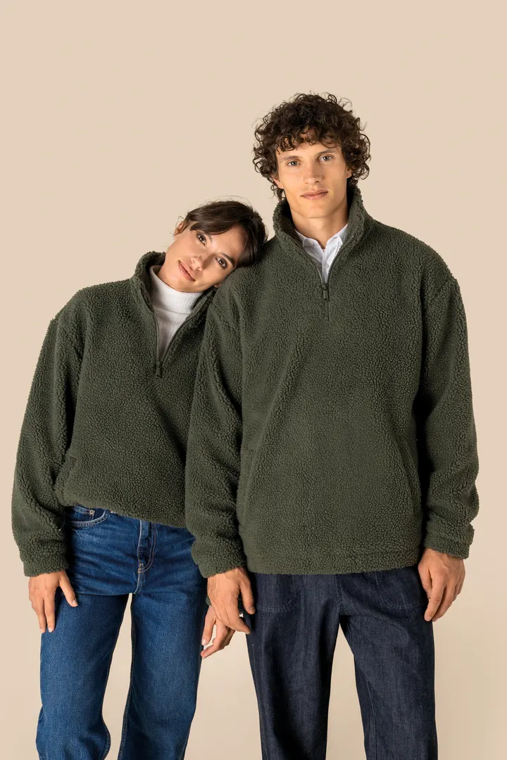 Unisex-Sweatshirt mit 1/4-Reißverschluss und überschnittenen Schultern aus Sherpa-Material 6