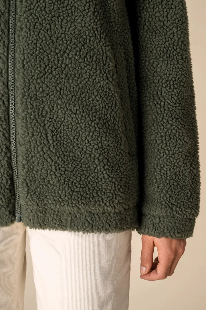 Unisex-Sweatshirt aus Sherpa mit Reißverschluss und überschnittenen Schultern 1