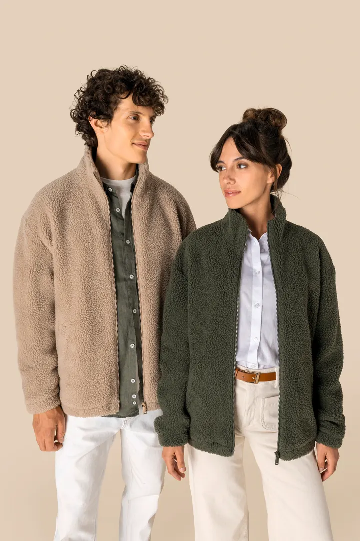 Unisex-Sweatshirt aus Sherpa mit Reißverschluss und überschnittenen Schultern 3