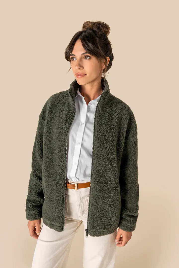 Unisex-Sweatshirt aus Sherpa mit Reißverschluss und überschnittenen Schultern 5