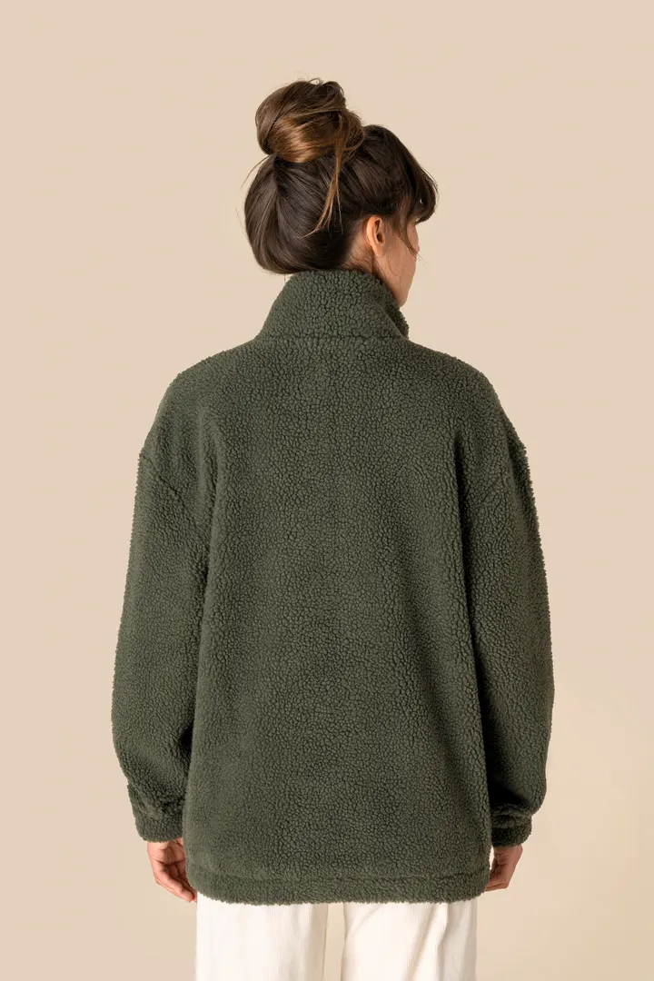 Unisex-Sweatshirt aus Sherpa mit Reißverschluss und überschnittenen Schultern 6