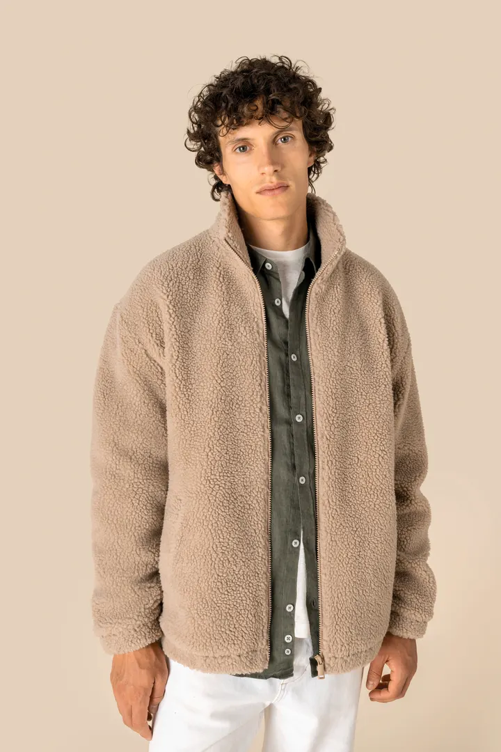 Unisex-Sweatshirt aus Sherpa mit Reißverschluss und überschnittenen Schultern 8