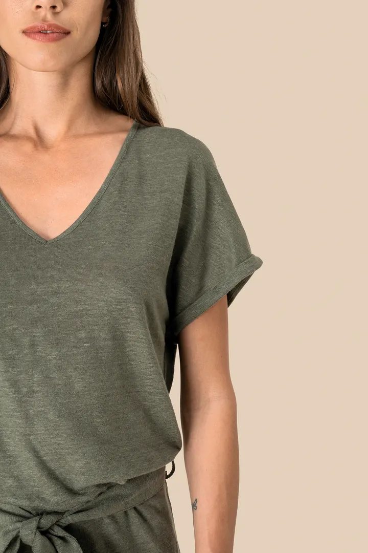 Overall aus Leinenstrickstoff mit kurzen Ärmeln für Damen 4
