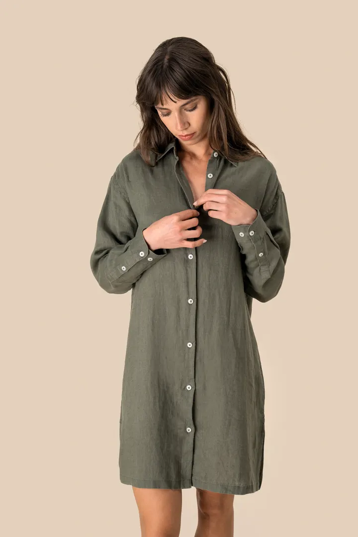 Hemdblusenkleid aus Leinen für Damen