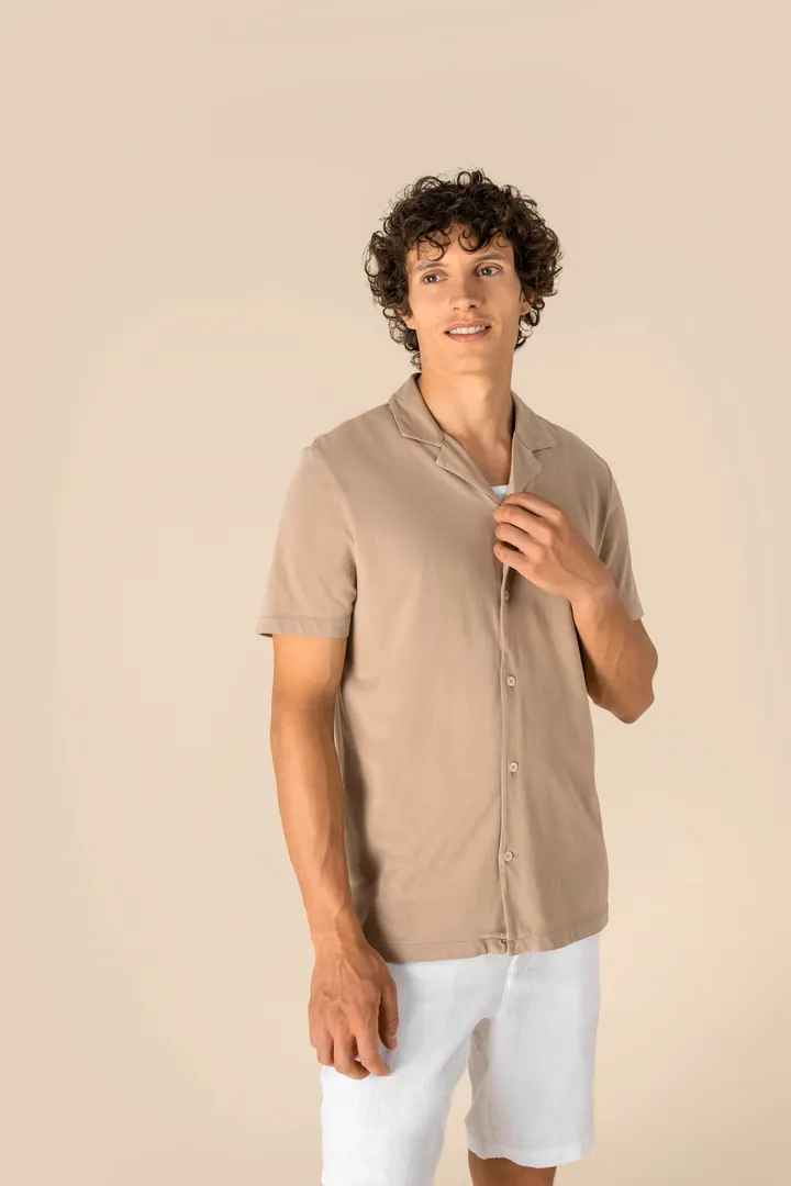 Chemise écoresponsable à col bowling délavée en jersey manches courtes homme 3