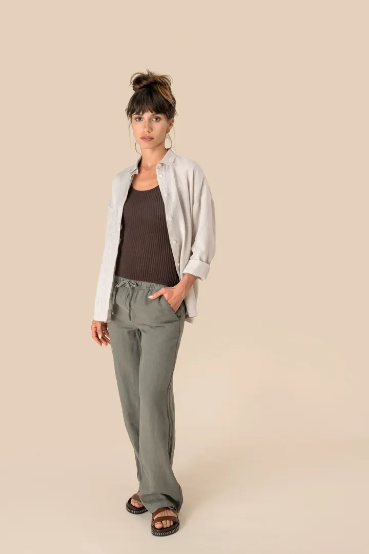 Pantalon délavé en lin femme