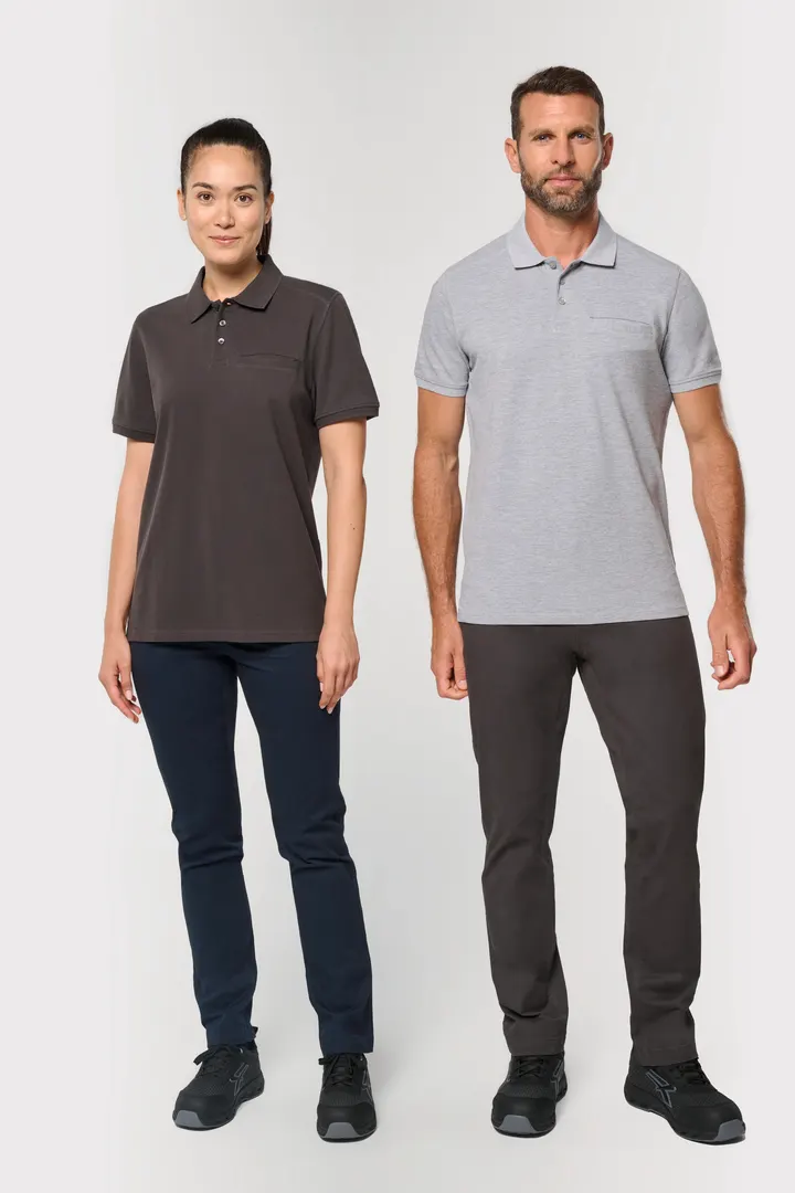 Bio-Baumwolle Unisex-Poloshirt mit Brusttasche 13