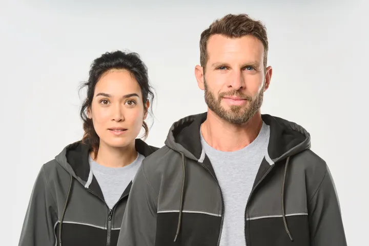 Veste molleton bicolore zippée à capuche écoresponsable unisexe 25