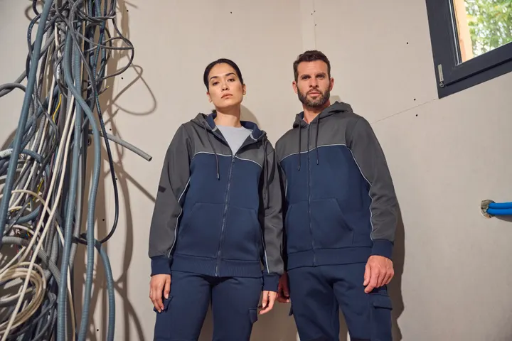 Veste molleton bicolore zippée à capuche écoresponsable unisexe 32