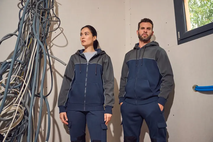 Veste molleton bicolore zippée à capuche écoresponsable unisexe 33