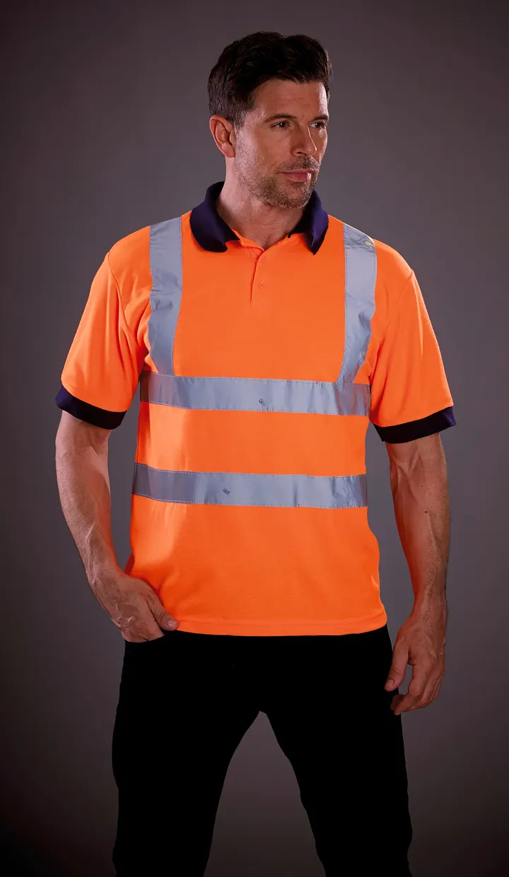 YOKO Kurzärmliges Polo Shirt in Warnfarbe 2